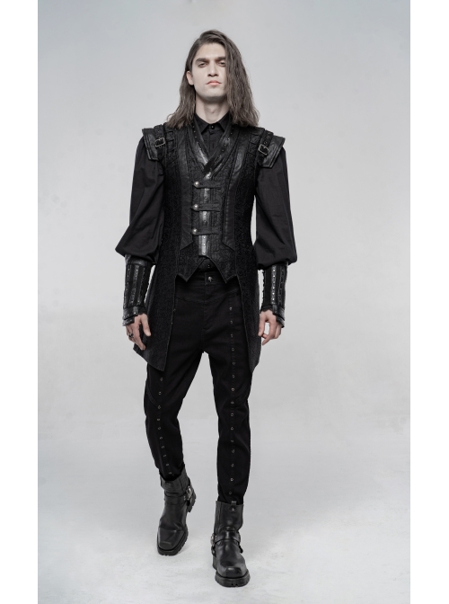 Small Fly Shoulder Front Chest Metal Retro Button Black Punk Three-Dimensional Jacquard Waistcoat