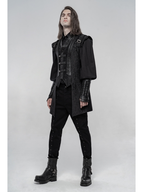Small Fly Shoulder Front Chest Metal Retro Button Black Punk Three-Dimensional Jacquard Waistcoat