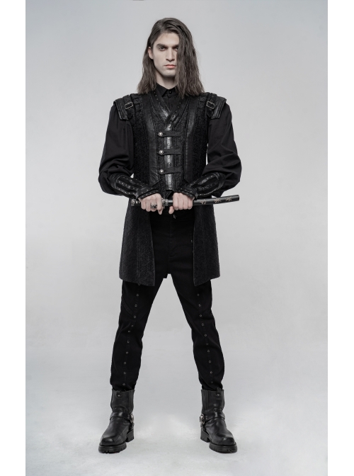 Small Fly Shoulder Front Chest Metal Retro Button Black Punk Three-Dimensional Jacquard Waistcoat