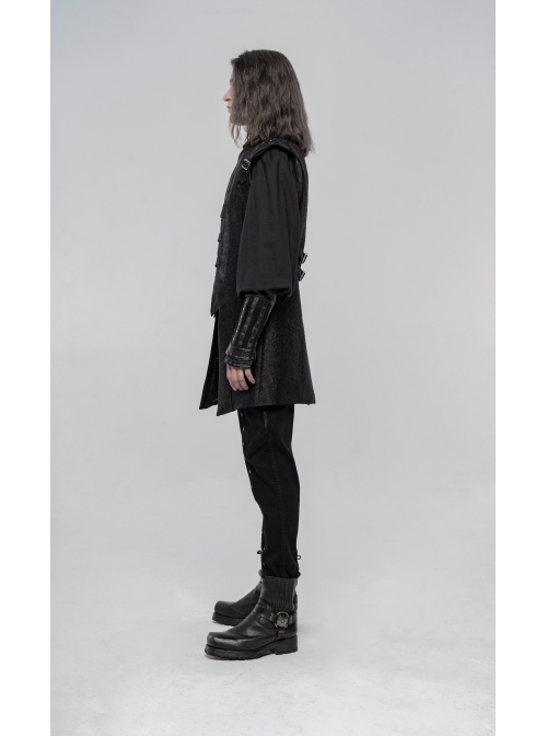 Small Fly Shoulder Front Chest Metal Retro Button Black Punk Three-Dimensional Jacquard Waistcoat