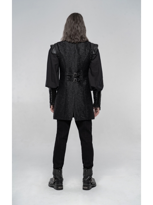 Small Fly Shoulder Front Chest Metal Retro Button Black Punk Three-Dimensional Jacquard Waistcoat