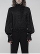 High Collar Front Metal Retro Button Lantern Sleeve Black Gothic Print Jacquard Shirt