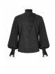 High Collar Front Metal Retro Button Lantern Sleeve Black Gothic Print Jacquard Shirt
