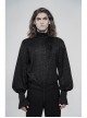 High Collar Front Metal Retro Button Lantern Sleeve Black Gothic Print Jacquard Shirt
