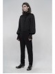 High Collar Front Metal Retro Button Lantern Sleeve Black Gothic Print Jacquard Shirt