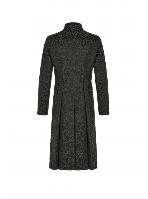 Stand-Up Collar Front Chest Button Long Sleeve Slit Dovetail Hem Black Gothic Retro Jacquard Jacket