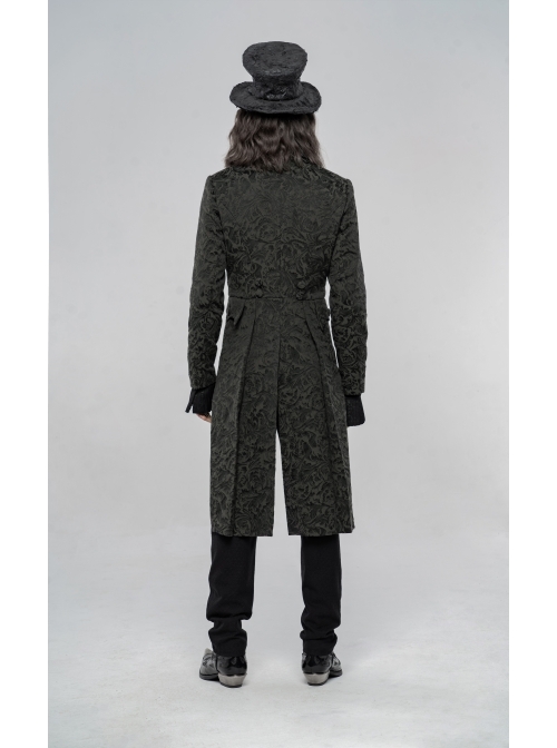 Stand-Up Collar Front Chest Button Long Sleeve Slit Dovetail Hem Black Gothic Retro Jacquard Jacket