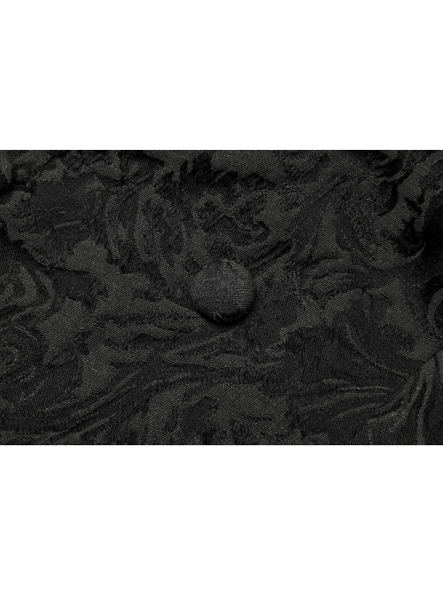 Stand-Up Collar Front Chest Button Long Sleeve Slit Dovetail Hem Black Gothic Retro Jacquard Jacket