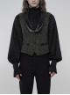 Front Button Back Waist Metal Leather Hasp Black Gothic Jacquard Vest