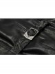 Front Button Back Waist Metal Leather Hasp Black Gothic Jacquard Vest