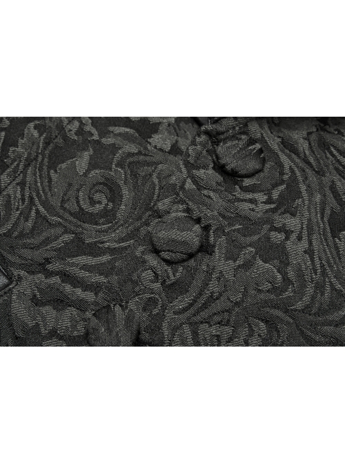 Front Button Back Waist Metal Leather Hasp Black Gothic Jacquard Vest