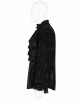 V-Neck Lace-Up Front Chest Frill Lantern Sleeve Lace Cuff Black Gothic Velvet Shirt