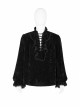 V-Neck Lace-Up Front Chest Frill Lantern Sleeve Lace Cuff Black Gothic Velvet Shirt