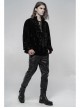 V-Neck Lace-Up Front Chest Frill Lantern Sleeve Lace Cuff Black Gothic Velvet Shirt