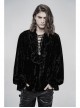 V-Neck Lace-Up Front Chest Frill Lantern Sleeve Lace Cuff Black Gothic Velvet Shirt