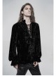 V-Neck Lace-Up Front Chest Frill Lantern Sleeve Lace Cuff Black Gothic Velvet Shirt