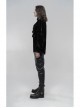 V-Neck Lace-Up Front Chest Frill Lantern Sleeve Lace Cuff Black Gothic Velvet Shirt