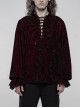 V-Neck Lace-Up Front Chest Frill Lantern Sleeve Lace Cuff Wine Red Gothic Velvet Shirt