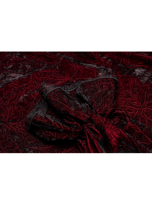 V-Neck Lace-Up Front Chest Frill Lantern Sleeve Lace Cuff Wine Red Gothic Velvet Shirt