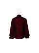 V-Neck Lace-Up Front Chest Frill Lantern Sleeve Lace Cuff Wine Red Gothic Velvet Shirt