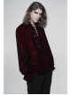 V-Neck Lace-Up Front Chest Frill Lantern Sleeve Lace Cuff Wine Red Gothic Velvet Shirt