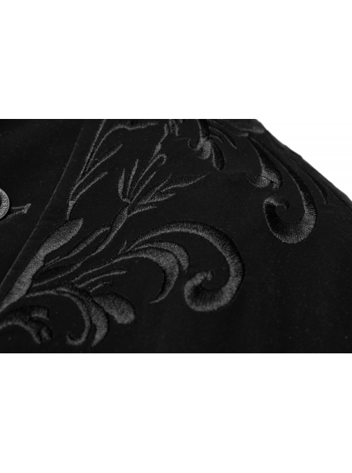 High Collar Front Chest Embroidery Metal Retro Button Long Sleeve Black Gothic Velveteen Jacket