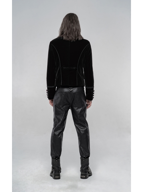 High Collar Front Chest Embroidery Metal Retro Button Long Sleeve Black Gothic Velveteen Jacket