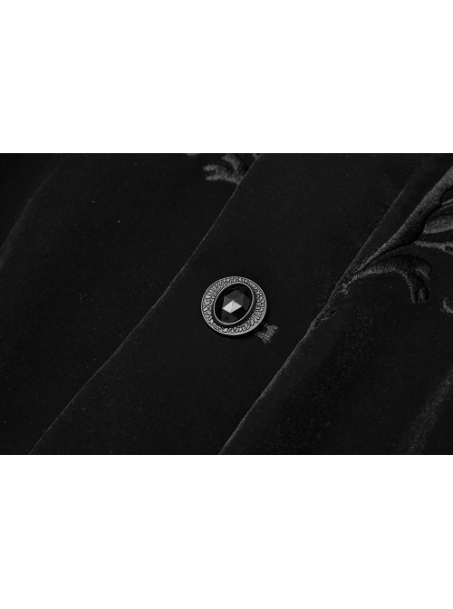 High Collar Front Chest Embroidery Metal Retro Button Long Sleeve Black Gothic Velveteen Jacket