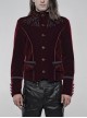 High Collar Front Chest Embroidery Metal Retro Button Long Sleeve Wine Red Gothic Velveteen Jacket
