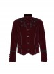 High Collar Front Chest Embroidery Metal Retro Button Long Sleeve Wine Red Gothic Velveteen Jacket