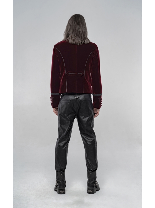 High Collar Front Chest Embroidery Metal Retro Button Long Sleeve Wine Red Gothic Velveteen Jacket