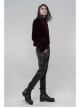 High Collar Front Chest Embroidery Metal Retro Button Long Sleeve Wine Red Gothic Velveteen Jacket