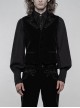 Embroidery Collar Front Button Back Waist Metal Hasp Black Gothic Velveteen Vest