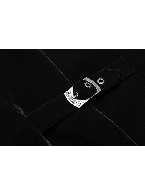 Embroidery Collar Front Button Back Waist Metal Hasp Black Gothic Velveteen Vest