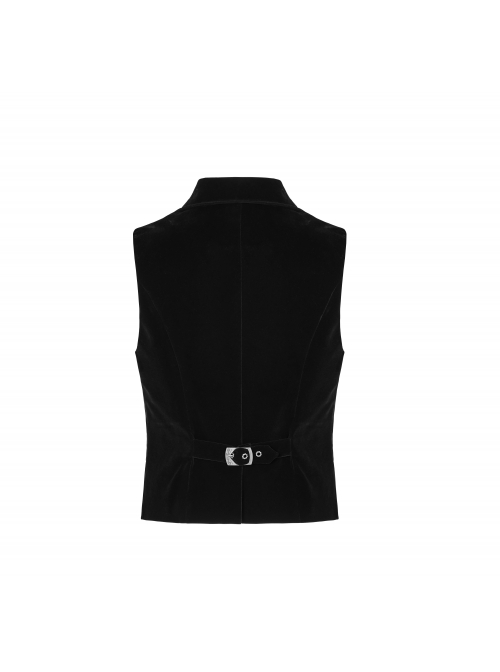 Embroidery Collar Front Button Back Waist Metal Hasp Black Gothic Velveteen Vest