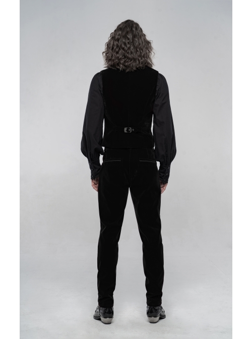 Embroidery Collar Front Button Back Waist Metal Hasp Black Gothic Velveteen Vest