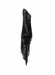 V-Neck Leather Belt Flare Sleeve Embroidery Cuff Asymmetrical Ham Black Gothic Flocking Net Dress