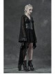 V-Neck Leather Belt Flare Sleeve Embroidery Cuff Asymmetrical Ham Black Gothic Flocking Net Dress