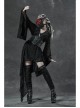 V-Neck Leather Belt Flare Sleeve Embroidery Cuff Asymmetrical Ham Black Gothic Flocking Net Dress