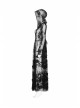 Black Gothic Bat Sleeve Back Waist Lace-Up Bead Piece Embroidery Hem Lace Long Dress