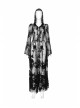 Black Gothic Bat Sleeve Back Waist Lace-Up Bead Piece Embroidery Hem Lace Long Dress