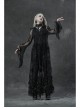 Black Gothic Bat Sleeve Back Waist Lace-Up Bead Piece Embroidery Hem Lace Long Dress