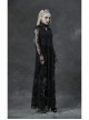 Black Gothic Bat Sleeve Back Waist Lace-Up Bead Piece Embroidery Hem Lace Long Dress