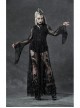 Black Gothic Bat Sleeve Back Waist Lace-Up Bead Piece Embroidery Hem Lace Long Dress