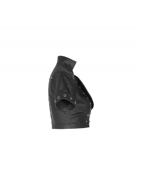 Stand-Up Collar Meat Rivet Decoration Black Punk Short Little Jacket