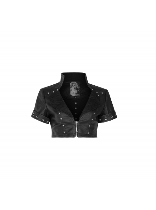 Stand-Up Collar Meat Rivet Decoration Black Punk Short Little Jacket