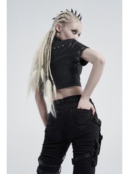 Stand-Up Collar Meat Rivet Decoration Black Punk Short Little Jacket