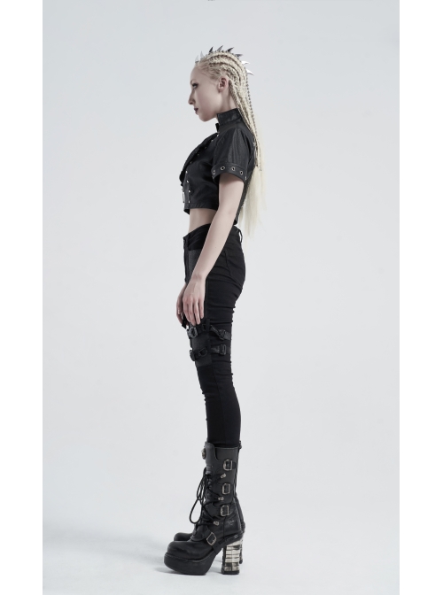 Stand-Up Collar Meat Rivet Decoration Black Punk Short Little Jacket