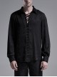 Black Front Metal Eyelets Lace-Up Long Sleeve Metal Carving Buckle Cuff Gothic Jacquard Shirt