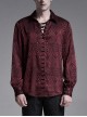 Wine Red Front Metal Eyelets Lace-Up Long Sleeve Metal Carving Buckle Cuff Gothic Jacquard Shirt